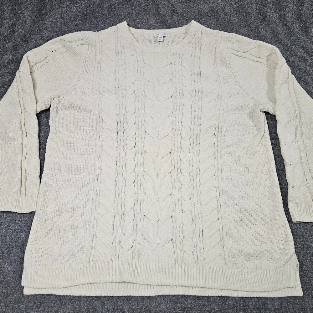J Jill Sweater Sweater Large Tall Cream Chenille Cable Knit Pullover Soft Cozy